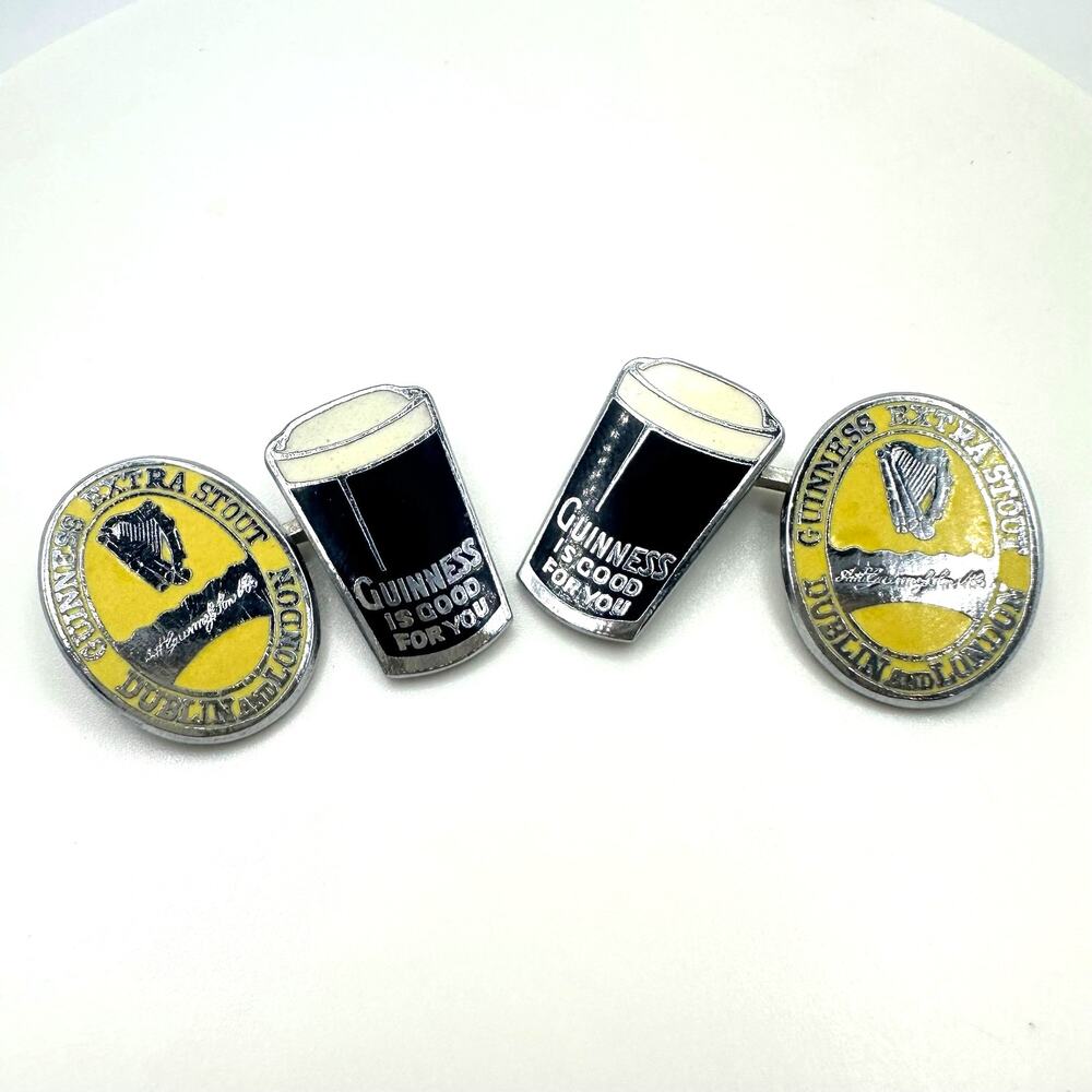 Tye & Co vintage silver tone Guinness Beer black yellow enamel cufflinks